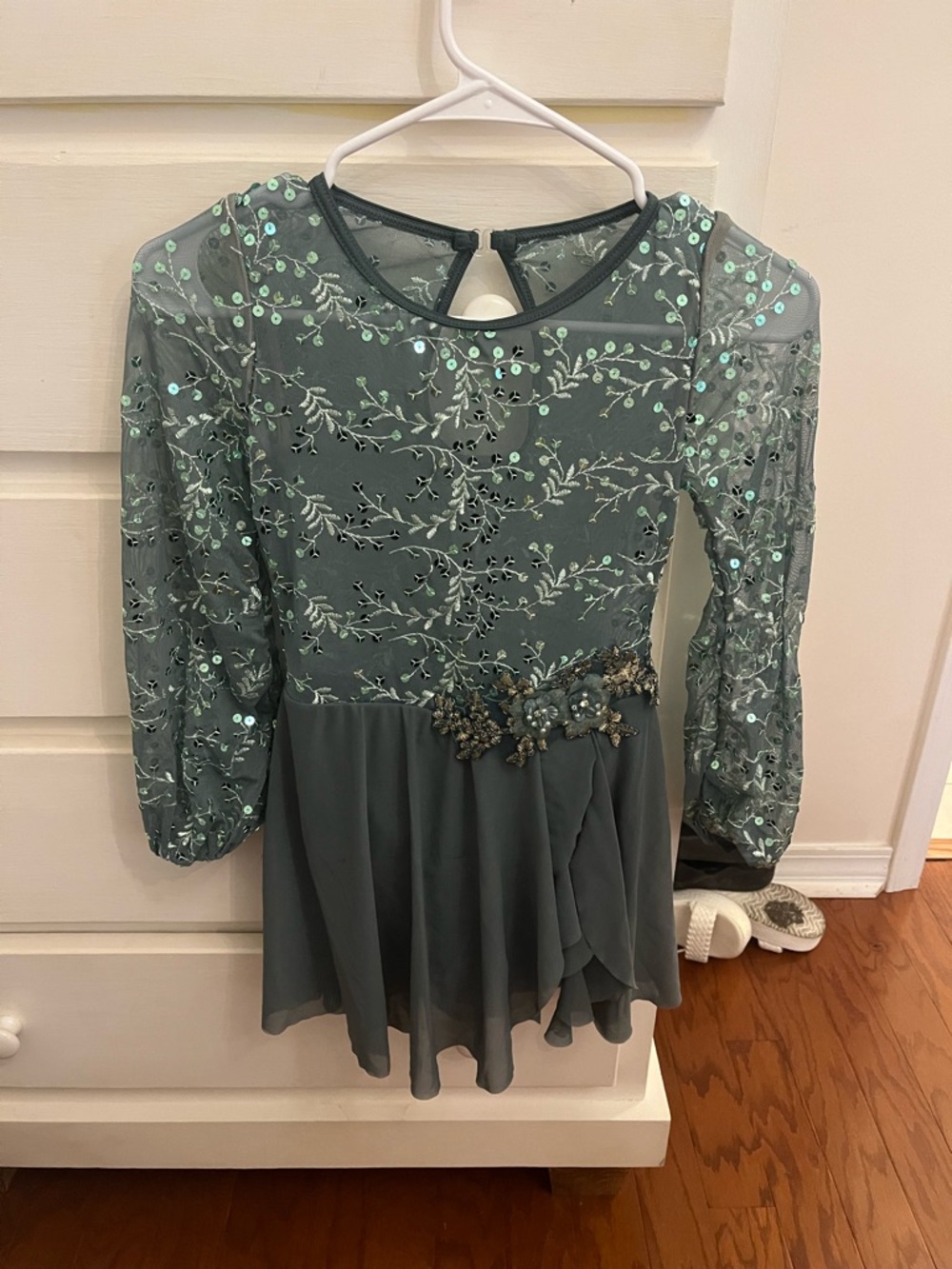 Weissman Sage Green Embroidered Sequin Dance Dress